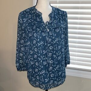 Wonderly blue floral tie blouse